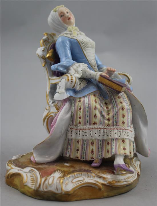 A Meissen figure of the Good Housekeeper, late 19th century, 15.5cm, losses